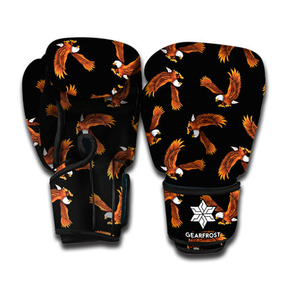 White And Brown Eagle Pattern Print Boxing Gloves