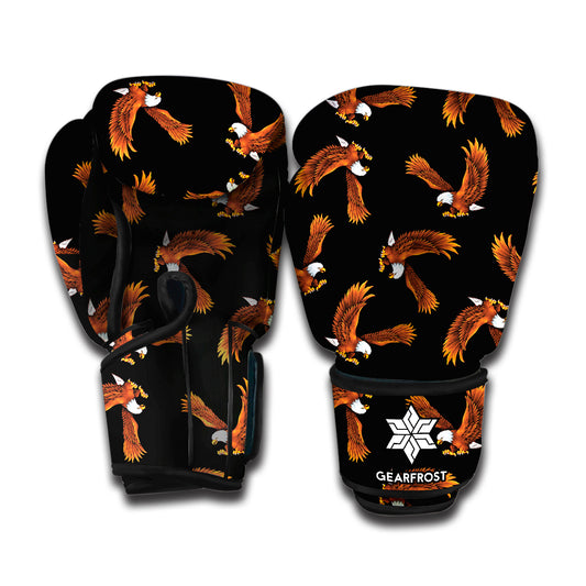 White And Brown Eagle Pattern Print Boxing Gloves