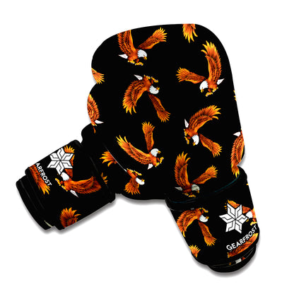 White And Brown Eagle Pattern Print Boxing Gloves