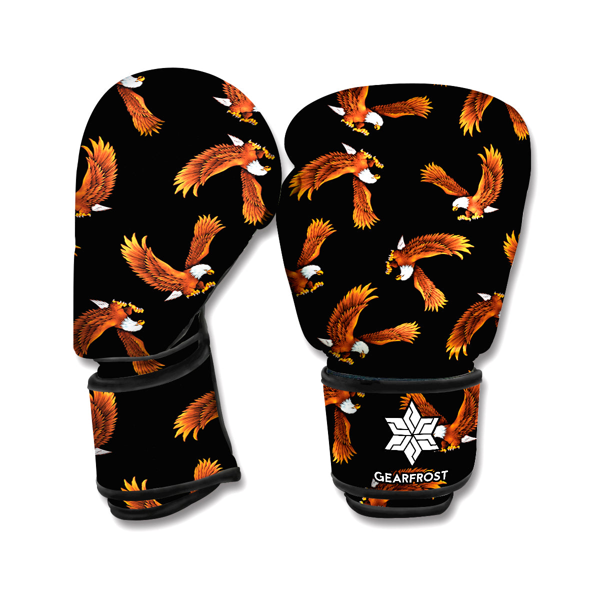 White And Brown Eagle Pattern Print Boxing Gloves