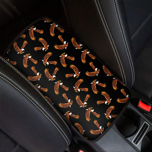 White And Brown Eagle Pattern Print Car Center Console Cover