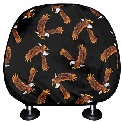 White And Brown Eagle Pattern Print Car Headrest Covers