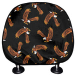 White And Brown Eagle Pattern Print Car Headrest Covers