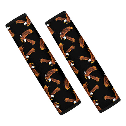 White And Brown Eagle Pattern Print Car Seat Belt Covers