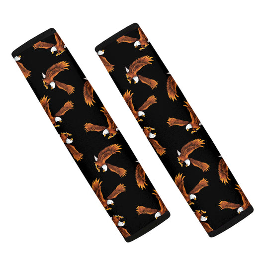 White And Brown Eagle Pattern Print Car Seat Belt Covers