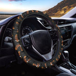 White And Brown Eagle Pattern Print Car Steering Wheel Cover