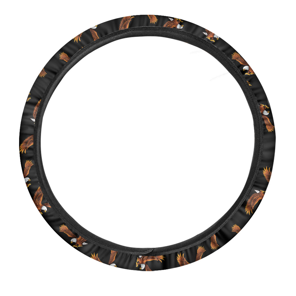 White And Brown Eagle Pattern Print Car Steering Wheel Cover
