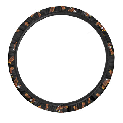 White And Brown Eagle Pattern Print Car Steering Wheel Cover