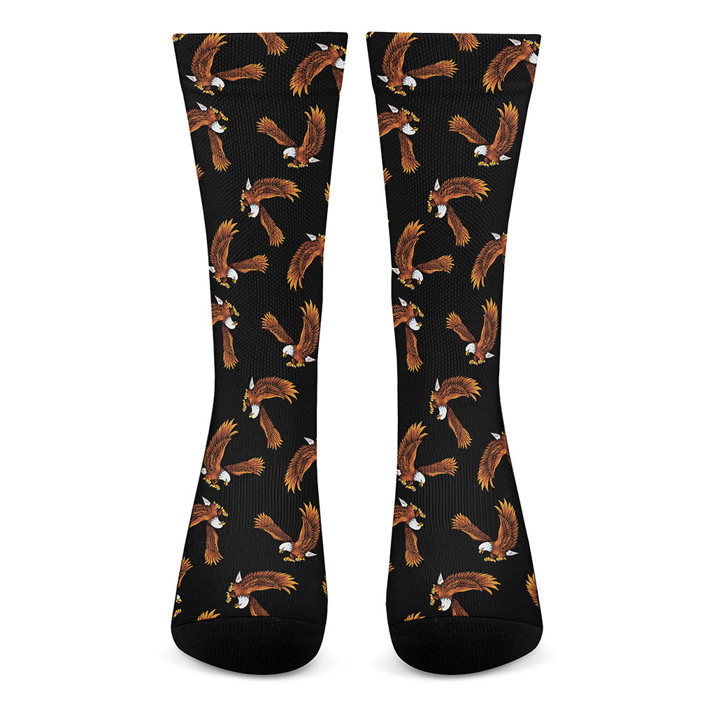 White And Brown Eagle Pattern Print Crew Socks