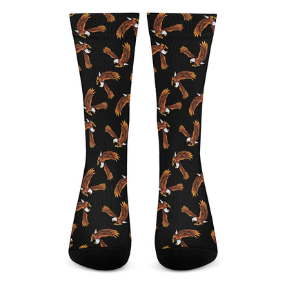 White And Brown Eagle Pattern Print Crew Socks