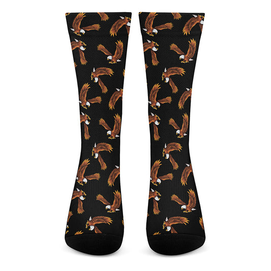 White And Brown Eagle Pattern Print Crew Socks