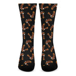 White And Brown Eagle Pattern Print Crew Socks