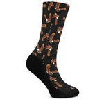White And Brown Eagle Pattern Print Crew Socks