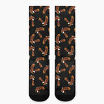 White And Brown Eagle Pattern Print Crew Socks