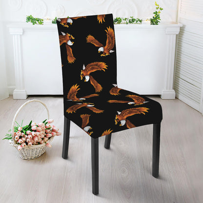 White And Brown Eagle Pattern Print Dining Chair Slipcover