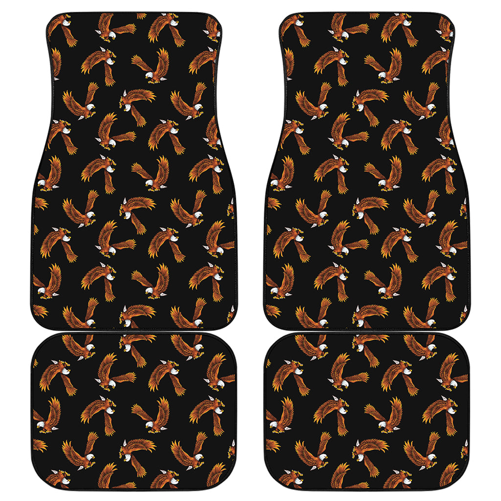 White And Brown Eagle Pattern Print Front and Back Car Floor Mats