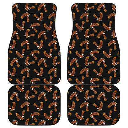 White And Brown Eagle Pattern Print Front and Back Car Floor Mats