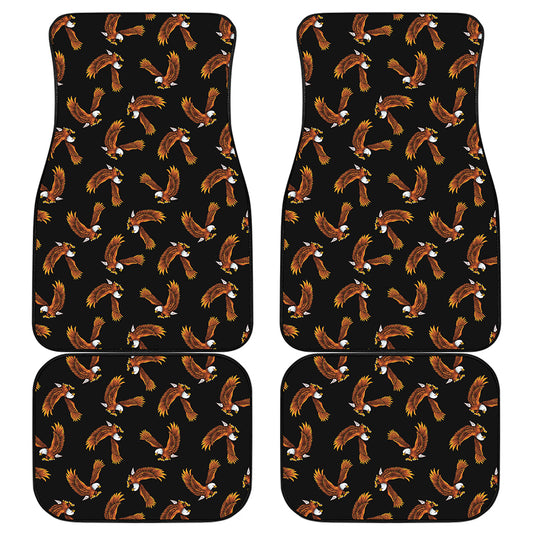 White And Brown Eagle Pattern Print Front and Back Car Floor Mats