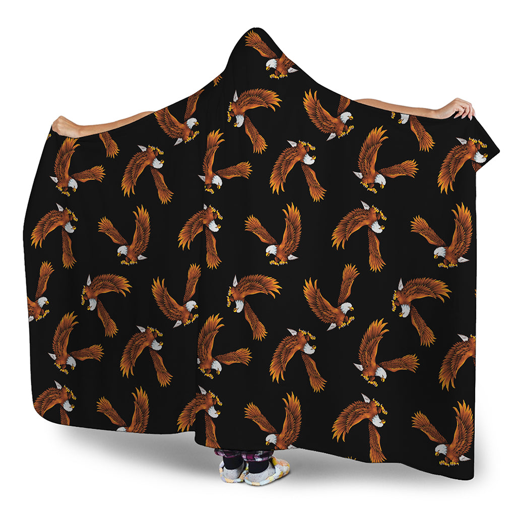 White And Brown Eagle Pattern Print Hooded Blanket