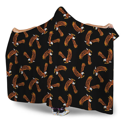 White And Brown Eagle Pattern Print Hooded Blanket