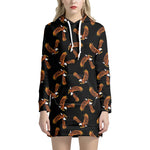 White And Brown Eagle Pattern Print Hoodie Dress