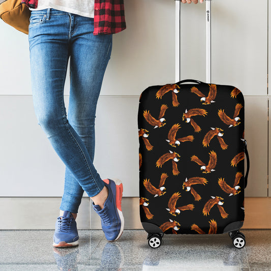 White And Brown Eagle Pattern Print Luggage Cover