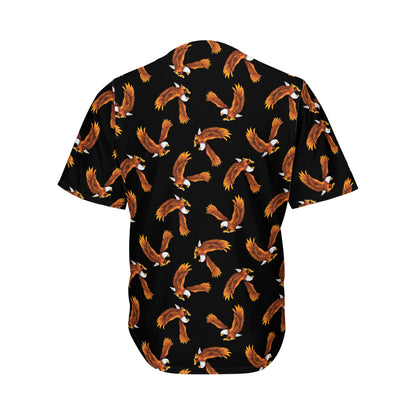 White And Brown Eagle Pattern Print Men's Baseball Jersey