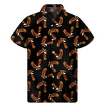 White And Brown Eagle Pattern Print Men's Short Sleeve Shirt