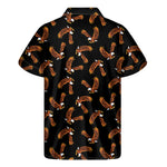 White And Brown Eagle Pattern Print Men's Short Sleeve Shirt