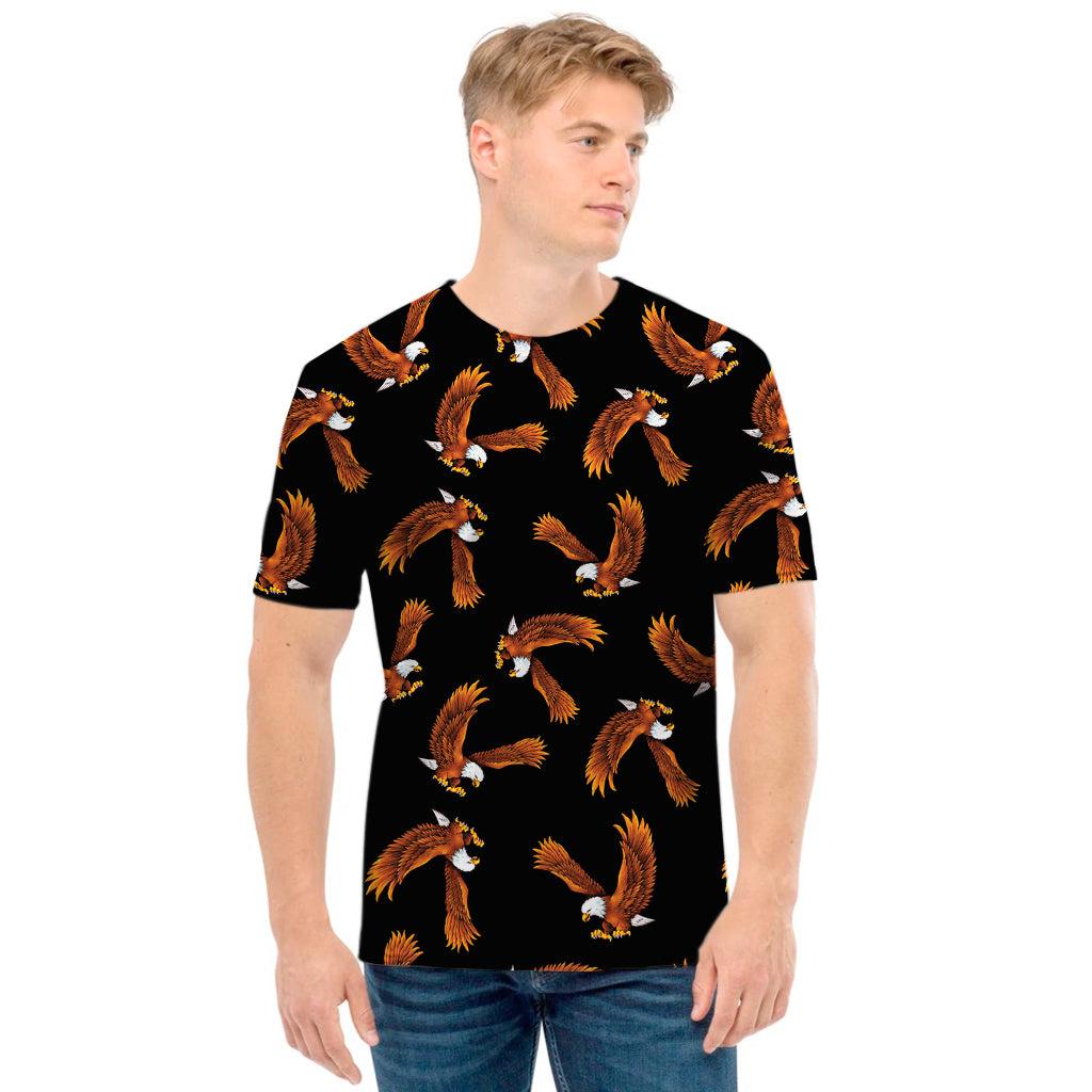 White And Brown Eagle Pattern Print Men's T-Shirt