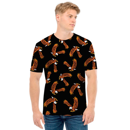 White And Brown Eagle Pattern Print Men's T-Shirt