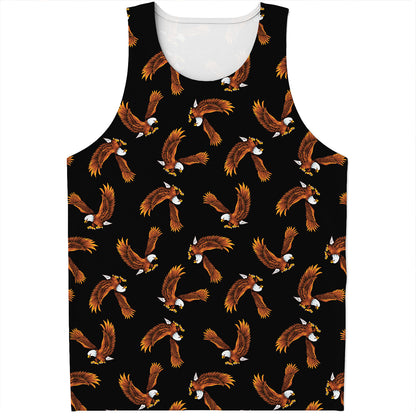 White And Brown Eagle Pattern Print Men's Tank Top