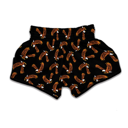 White And Brown Eagle Pattern Print Muay Thai Boxing Shorts