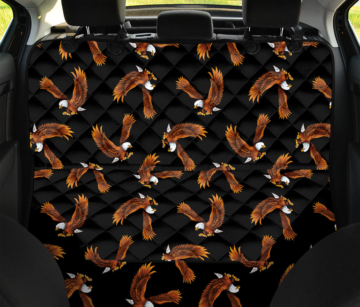 White And Brown Eagle Pattern Print Pet Car Back Seat Cover