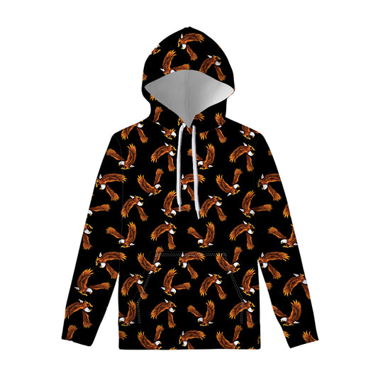 White And Brown Eagle Pattern Print Pullover Hoodie