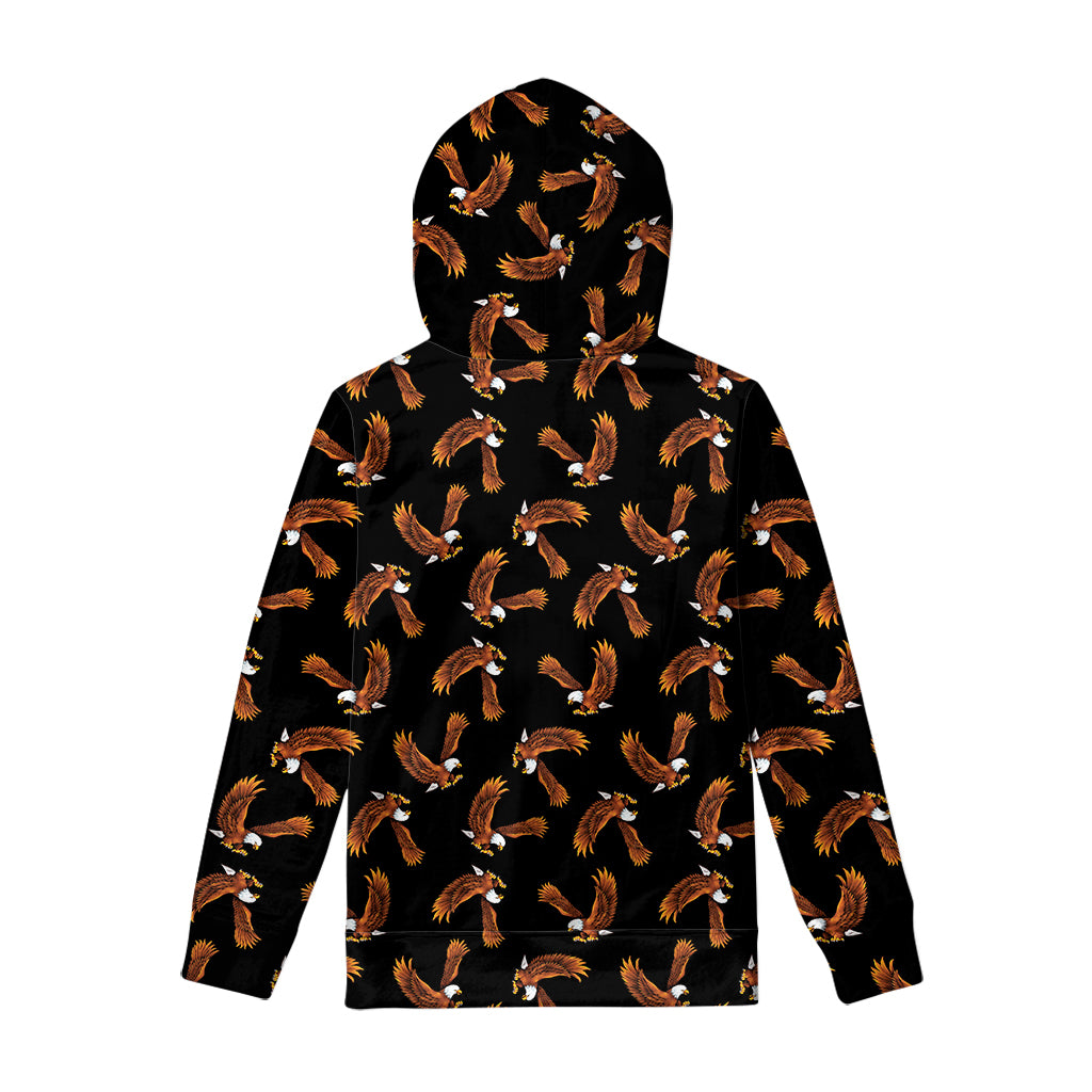 White And Brown Eagle Pattern Print Pullover Hoodie