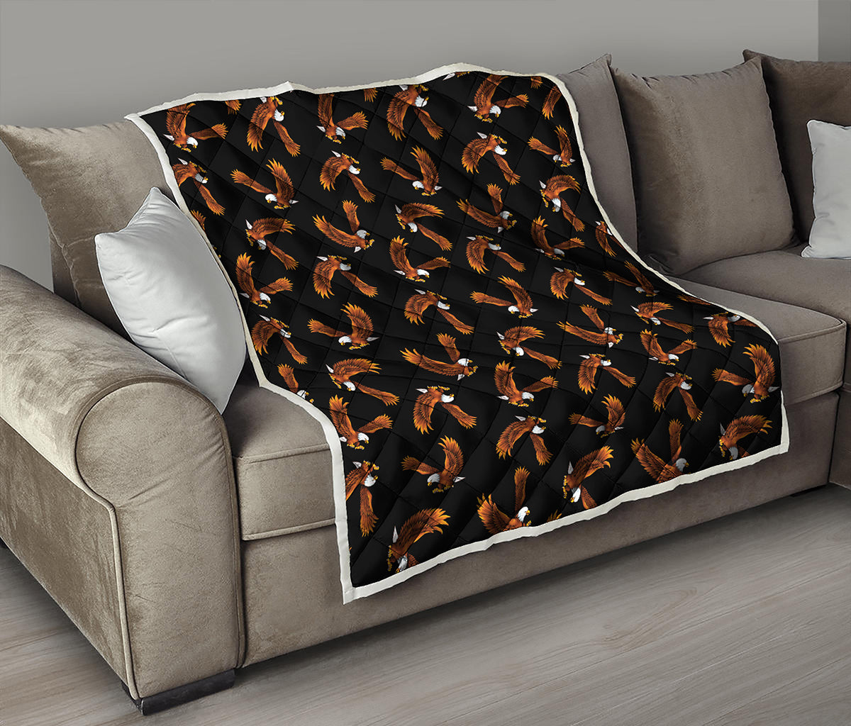 White And Brown Eagle Pattern Print Quilt