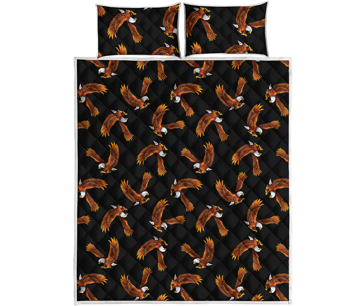 White And Brown Eagle Pattern Print Quilt Bed Set