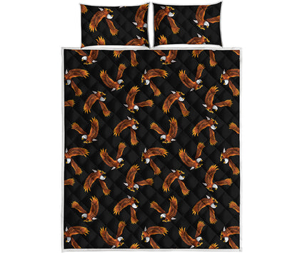White And Brown Eagle Pattern Print Quilt Bed Set