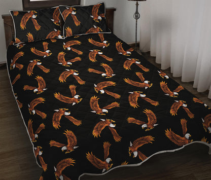 White And Brown Eagle Pattern Print Quilt Bed Set