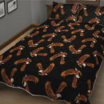 White And Brown Eagle Pattern Print Quilt Bed Set
