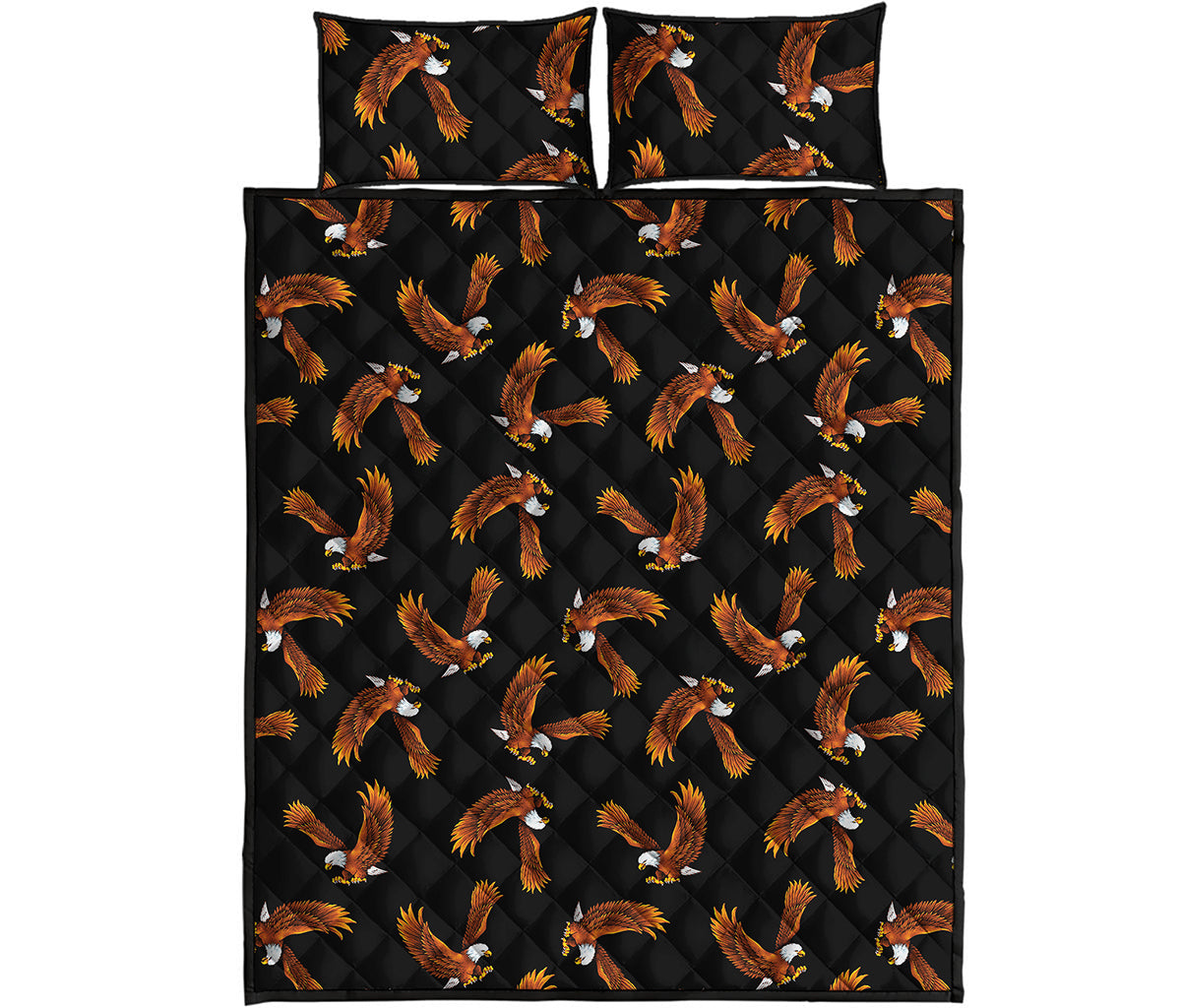 White And Brown Eagle Pattern Print Quilt Bed Set