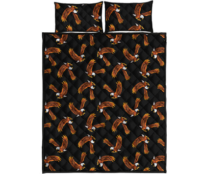 White And Brown Eagle Pattern Print Quilt Bed Set