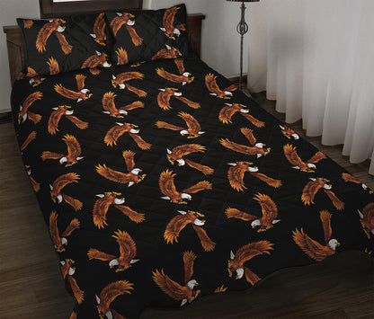 White And Brown Eagle Pattern Print Quilt Bed Set