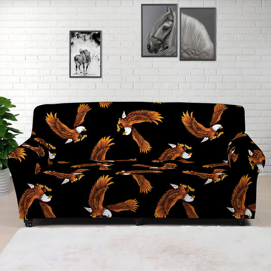 White And Brown Eagle Pattern Print Sofa Cover