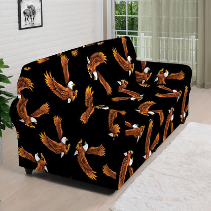 White And Brown Eagle Pattern Print Sofa Cover