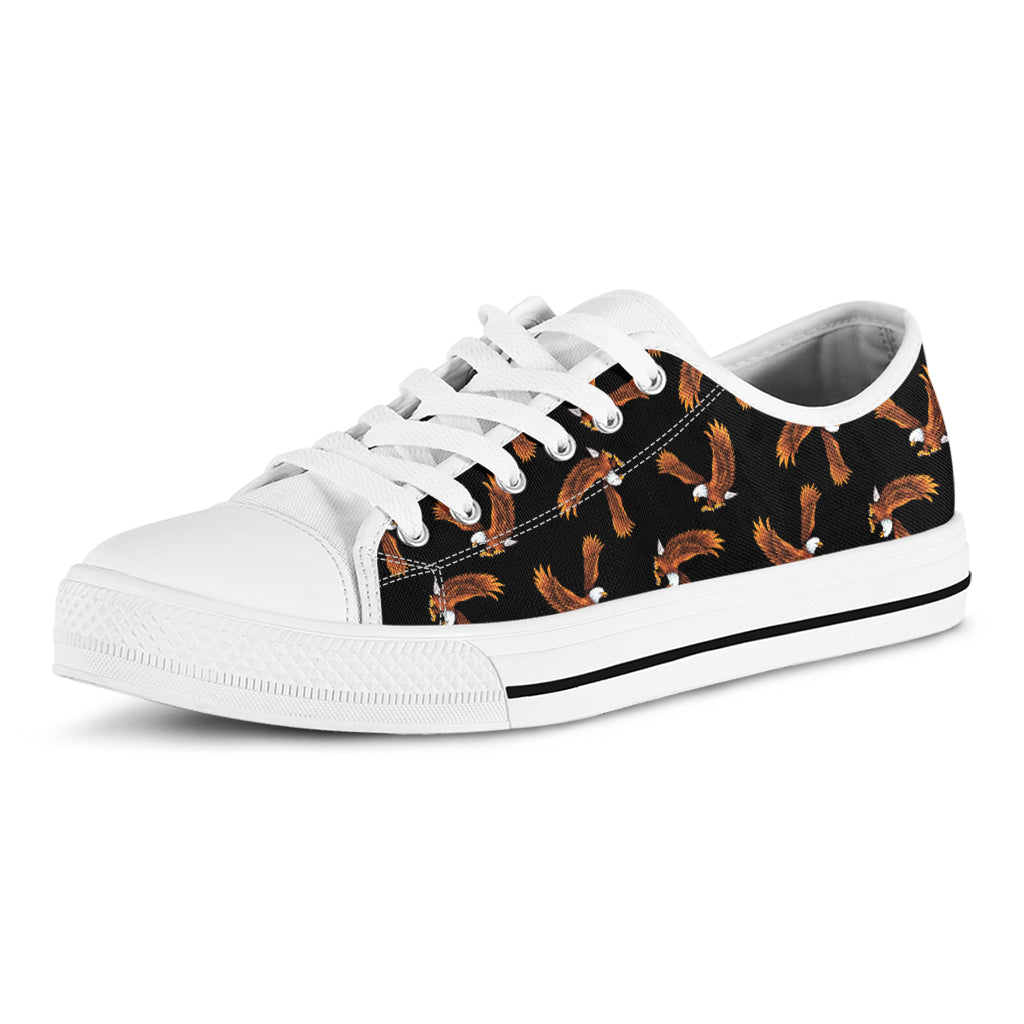 White And Brown Eagle Pattern Print White Low Top Shoes