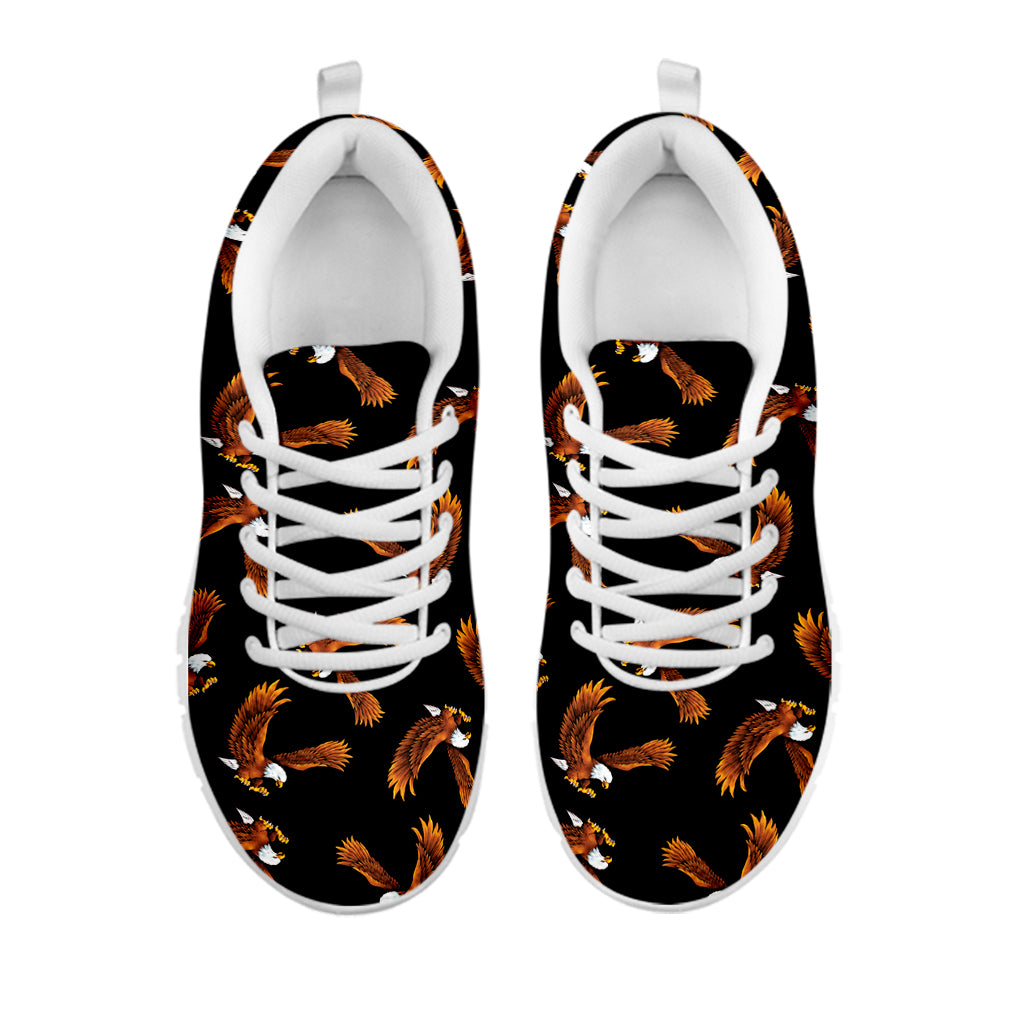 White And Brown Eagle Pattern Print White Sneakers