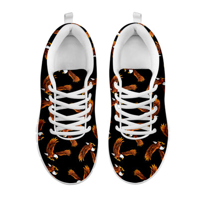 White And Brown Eagle Pattern Print White Sneakers