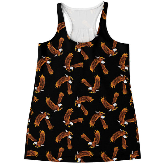 White And Brown Eagle Pattern Print Women's Racerback Tank Top